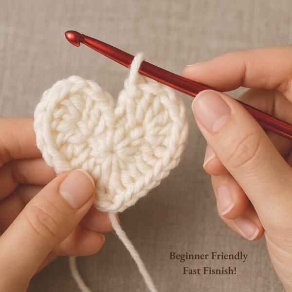 Beginner-friendly crochet heart being held – quick, easy, fast finish pattern