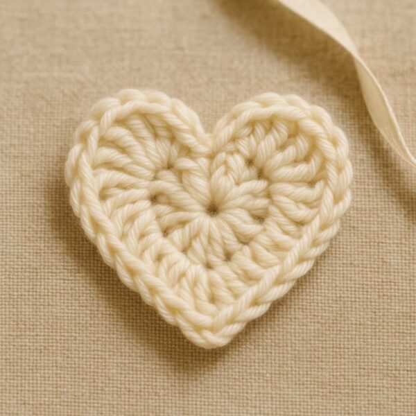 Cream-colored crochet heart appliqué – textured detail with classic stitches