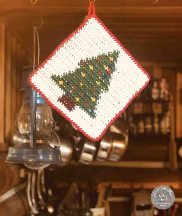Tapestry Crochet Christmas Tree Potholder - Image 2