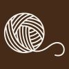 White line art illustration of a ball of yarn with a trailing strand, set against a black background. Used as an icon to represent crochet patterns.