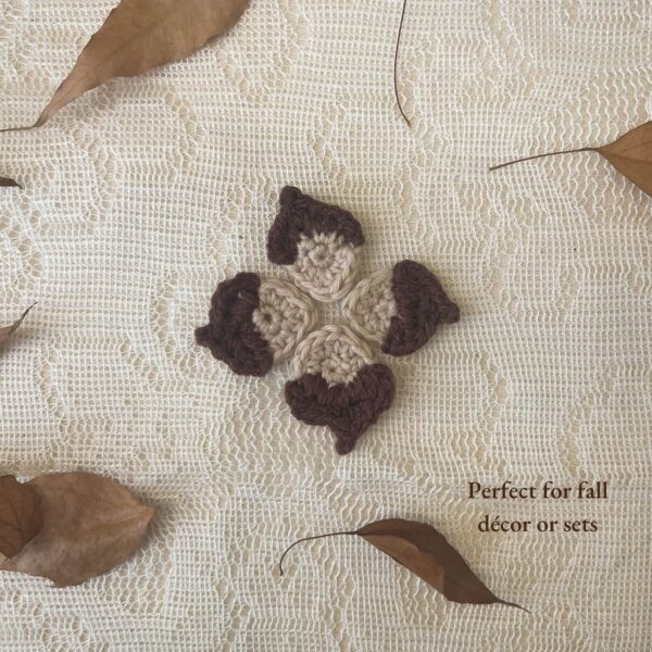 Four crochet acorn appliqués arranged in a circle — perfect for fall décor or gift sets.