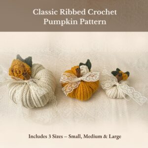 Classic Ribbed Crochet Pumpkin with Lace Bow – Modern Vintage Fall Décor Pattern